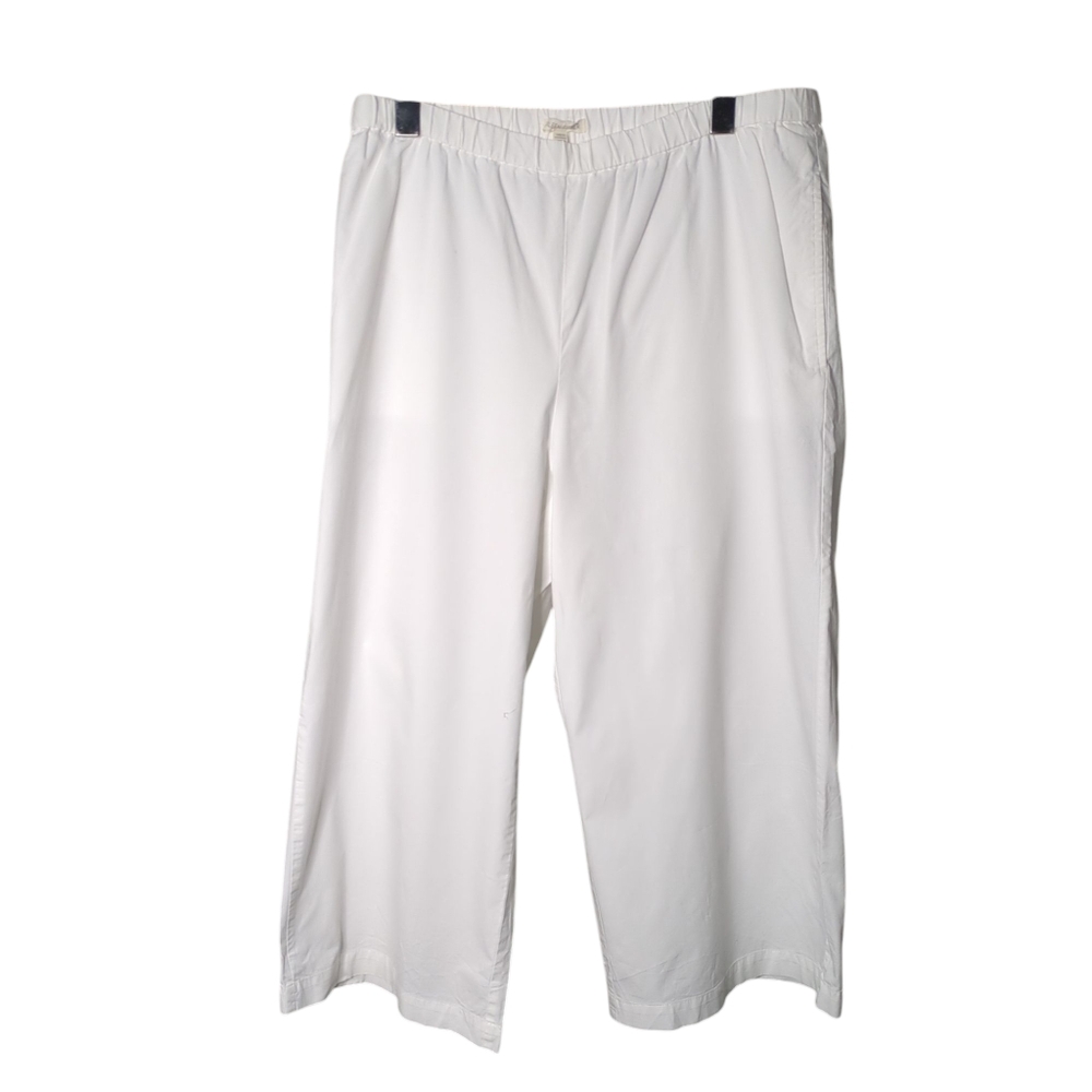 Eileen Fisher White Organic Cotton Wide Leg Elastic Waist Pants Size Large